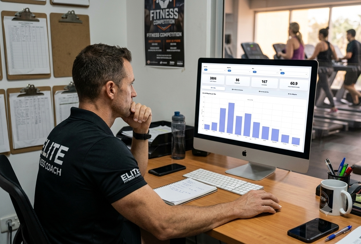 Entrenador analizando datos de PowerTrack en su ordenador